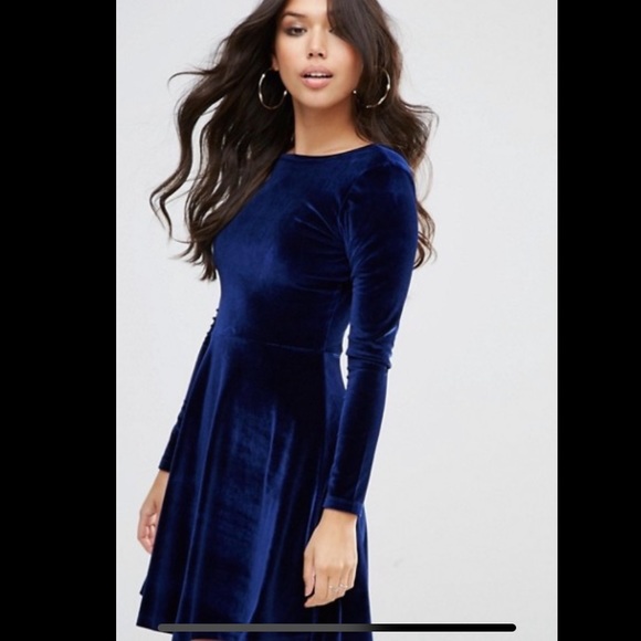 Long Sleeve Navy Blue Velvet Skater Dress | Color: Blue | Size: XL | Viavia98's Closet